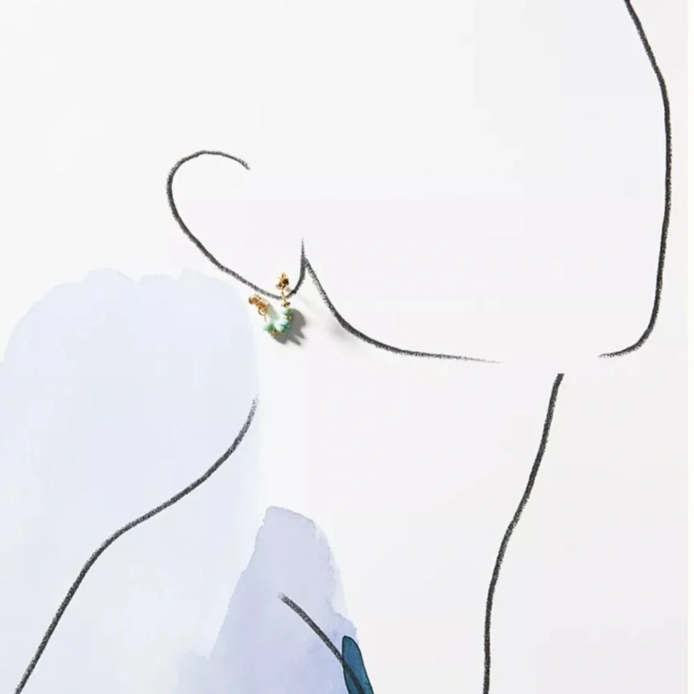 🆕 Anthropologie Beaded Turquoise & Gold Front-Back Earrings - Picture 2 of 7